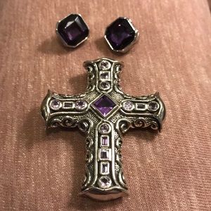Barse “2000” silver/amethyst cross with earrings